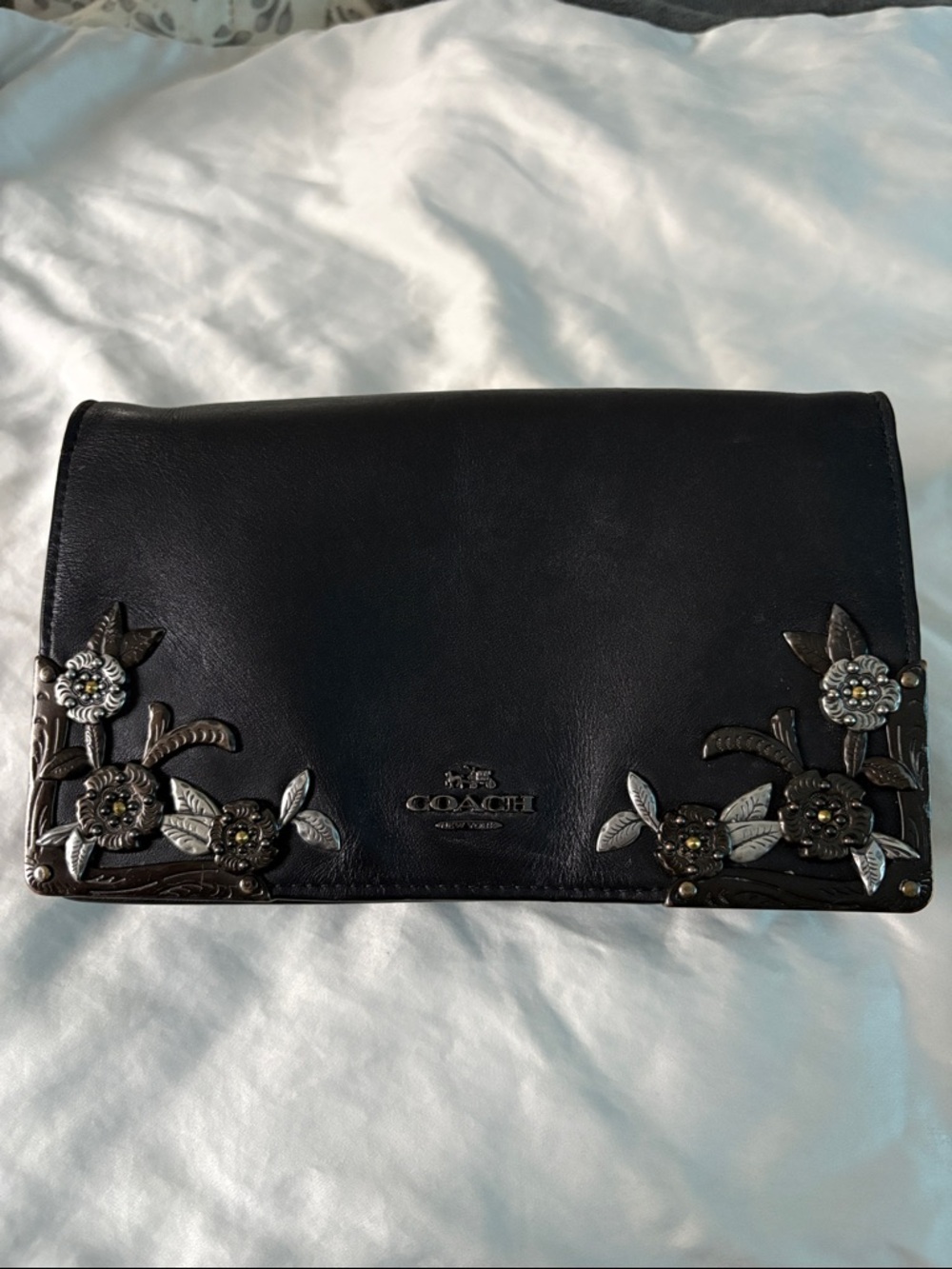 Coach Callie Foldover Chain Clutch with Metal Tea Rose